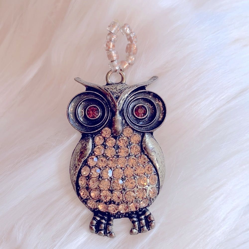 Vintage Owl Charm Bronze Color with Bronze colored Rhinestones